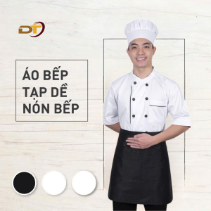 Áo bếp, tạp dề, nón bếp màu trắng, đen B008